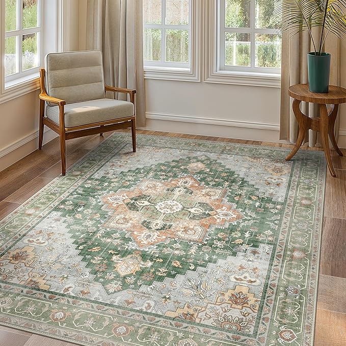 GENIMO 8x10 Area Rugs for Living Room, Machine Washable Non Slip Vintage Rugs by GENIMO