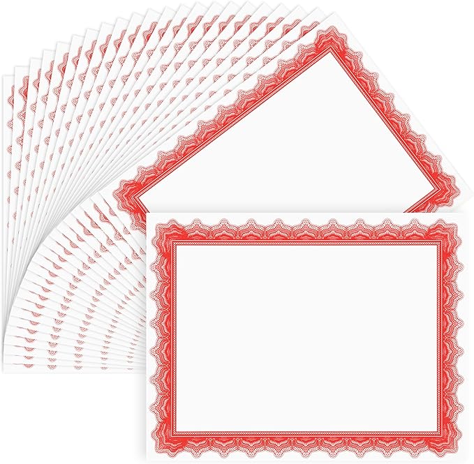 50 Sheets Red & White Certificate Papers, Letter Size 8.5x11, by Unknown