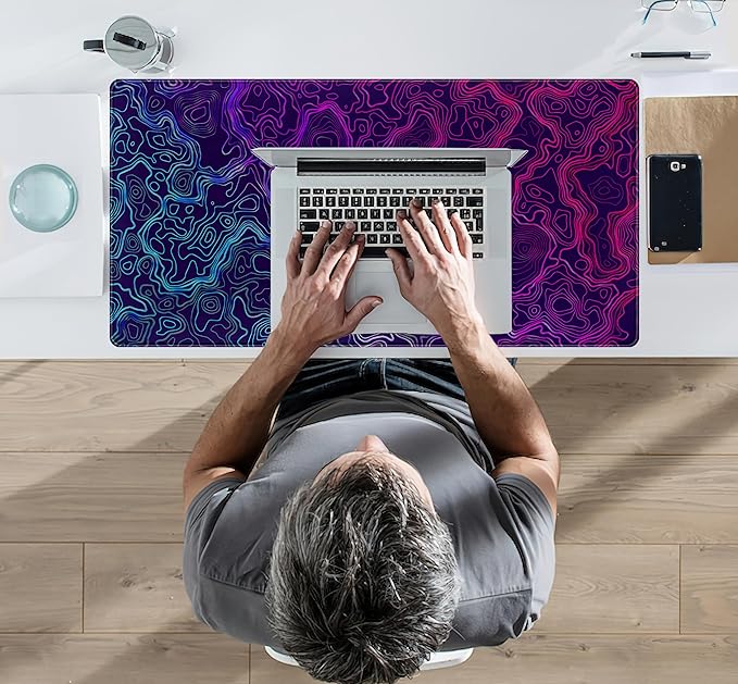 Blue Purple Desk Pad Topographic Map Desk Mat XXL Large Extended Gaming Mouse - Image 7