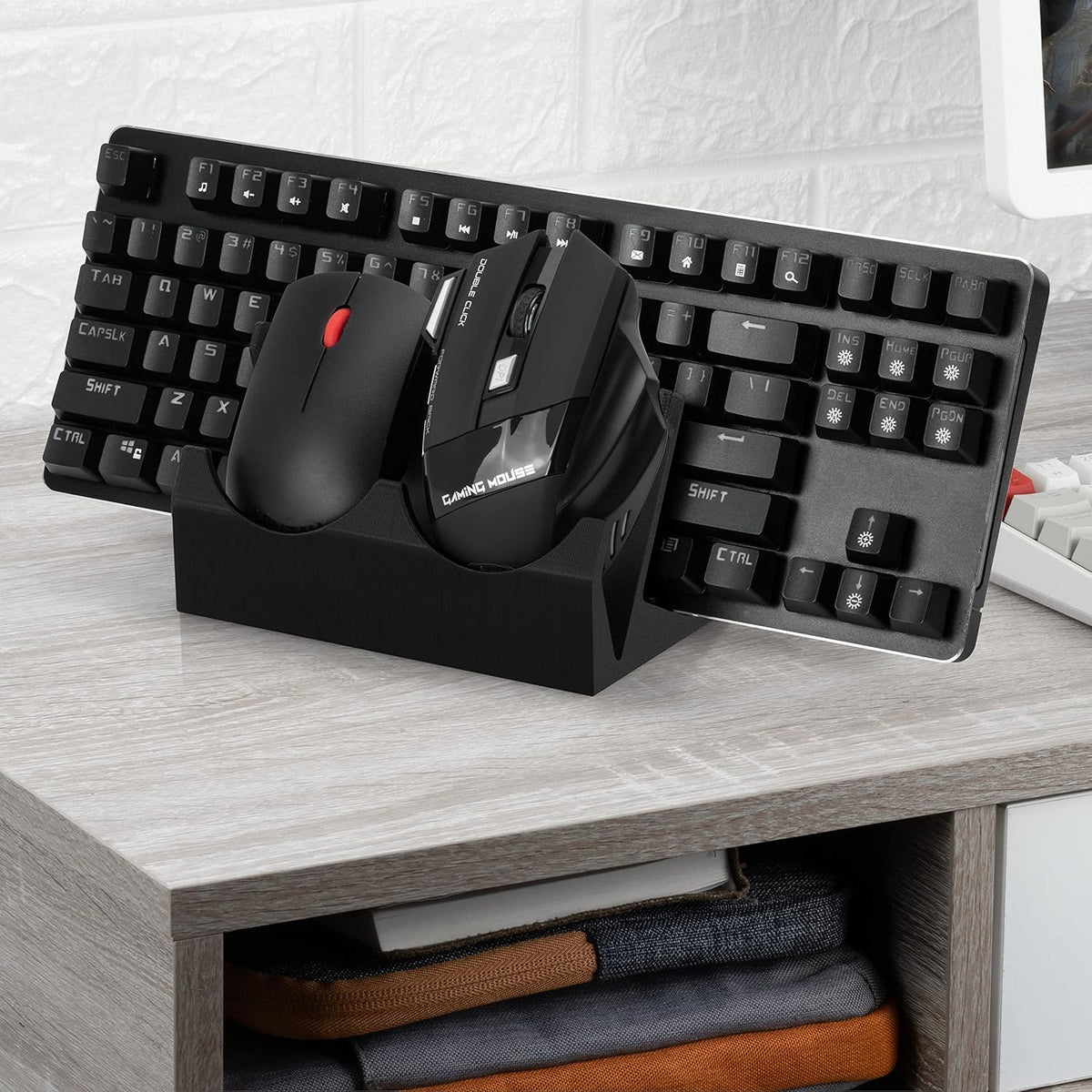 BRAINWAVZ Desktop Keyboard & Dual PC Mouse Stand Holder, Suitable for Sma...