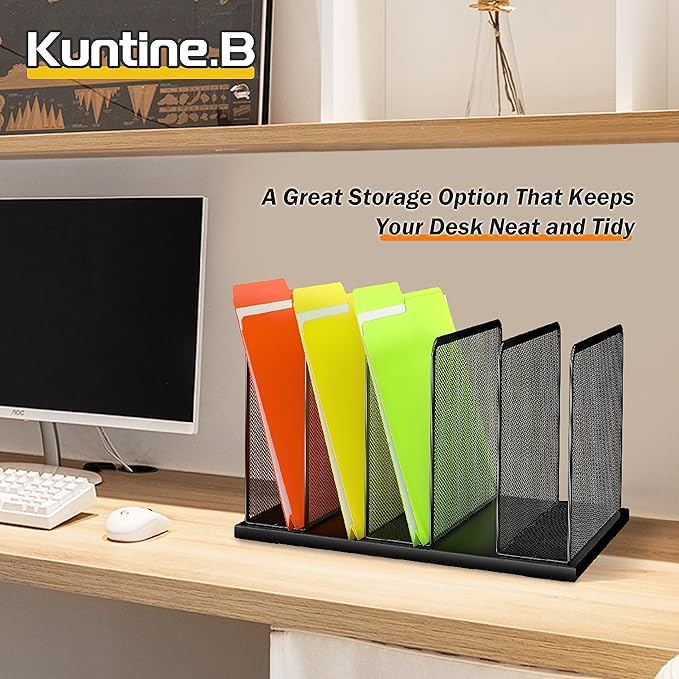 Kuntine.B Desk File Organizer 5 Upright Mesh Desktop Organizer File Sorter - Image 7