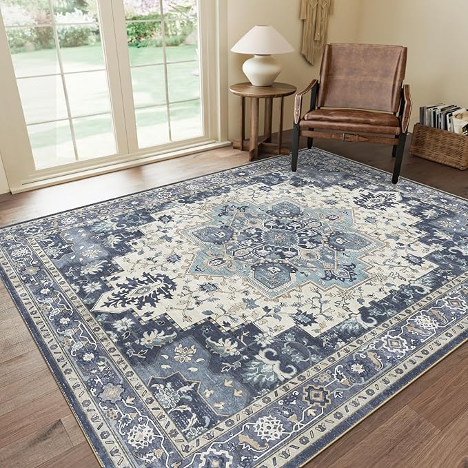 GENIMO 8x10 Area Rugs for Living Room, Machine Washable Non Slip Vintage Rugs by GENIMO