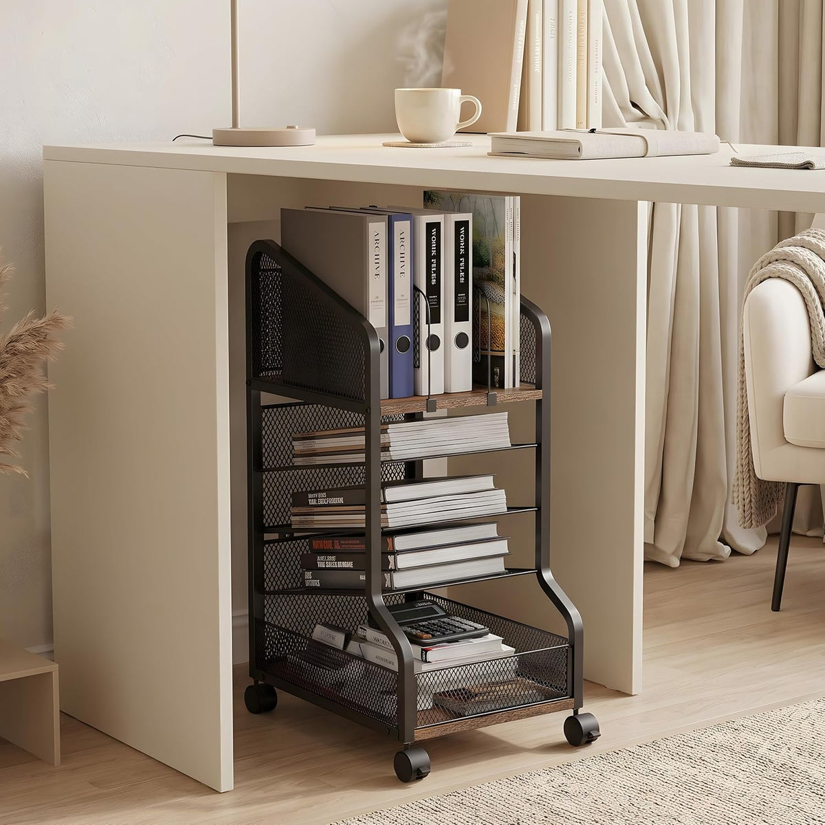 Rolling File Cart Under Desk Storage and Organizers 5-Tier Black