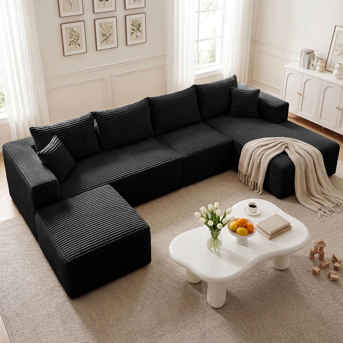 27.56'' plush fluffy corduroy poofy ottoman in a, package contents