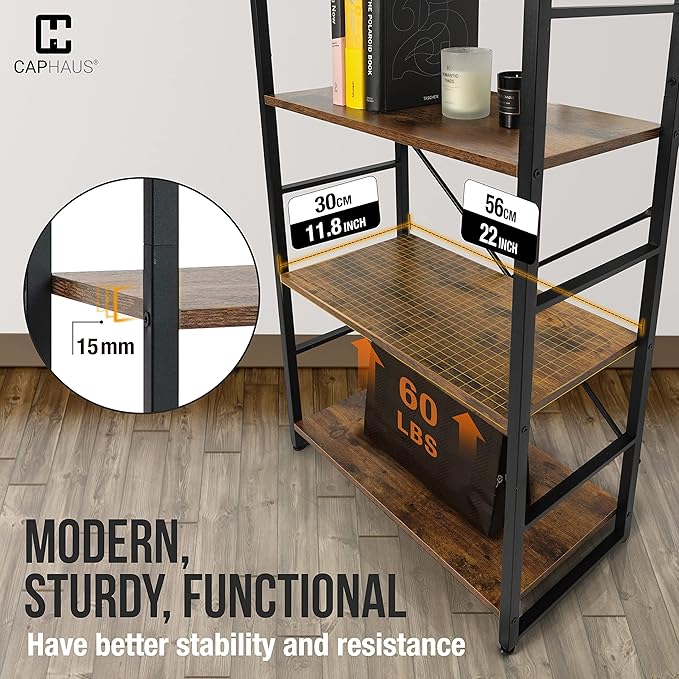 CAPHAUS 4 Tier Bookshelf, 24 Inch Width Free Standing Shelf, Bookcase Shelf - Image 6