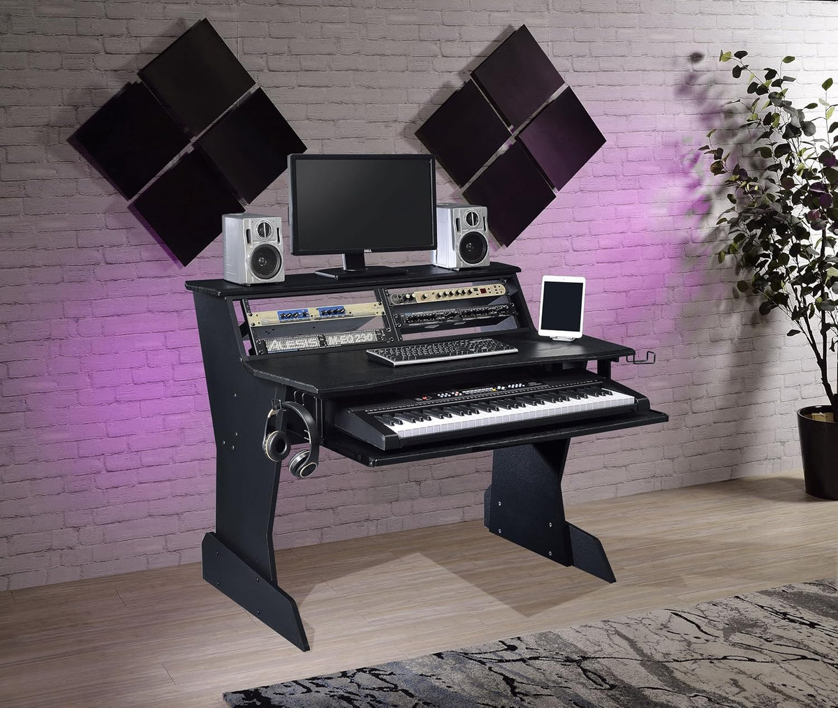 BE200 Series Music Studio Desk Workstation with 2 x 4U Rack (Black)