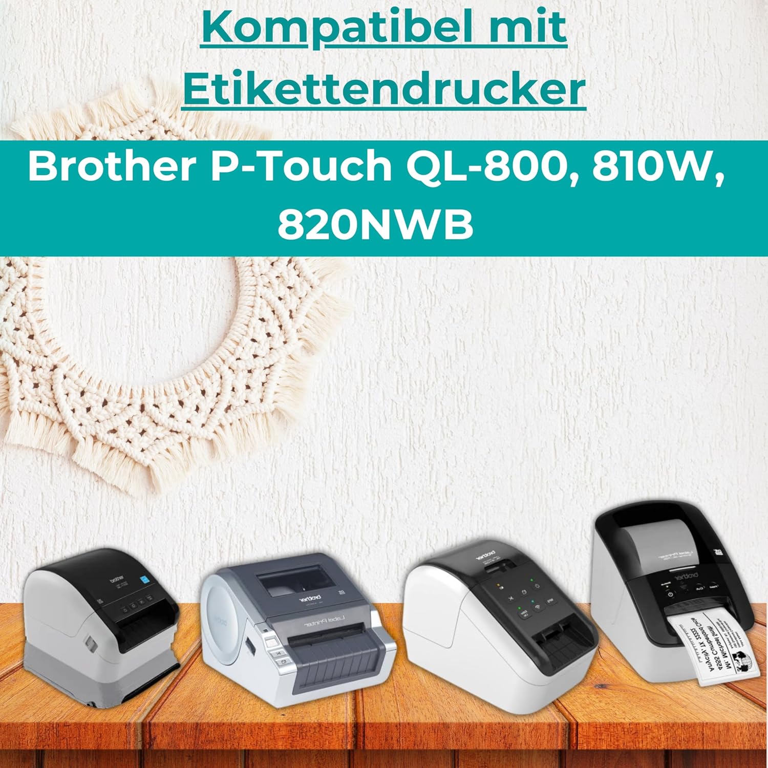 Double Dragon DK-22251 Continuous Labels Roll, 62mm(W) x 15.24m(L) | Red & Black Print on White | Compatible with Brother P-Touch QL-800, QL-810W, QL-820NWB | Comes with Holder (Pack of 10)