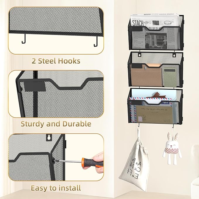 Docnest 3 Pack Hanging Wall File Holders, Mesh Wall Letter File Holder - Image 4