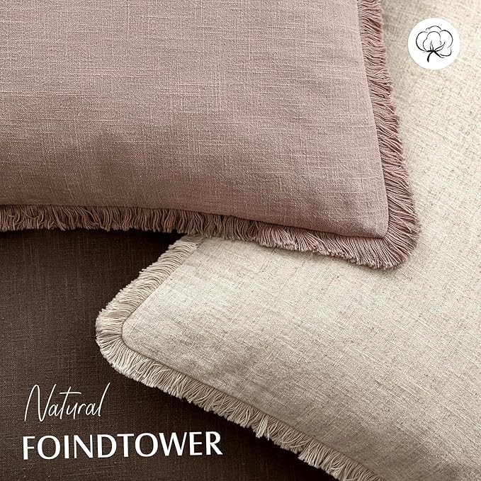 Foindtower Set of 2 Decorative Linen Fringe Throw Pillow Covers Boho Farmhouse - Image 4