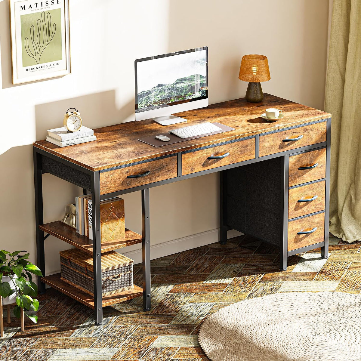 Huuger Computer Desk with 6 Drawers, Office Desk with Shelves, Reversible Gam...