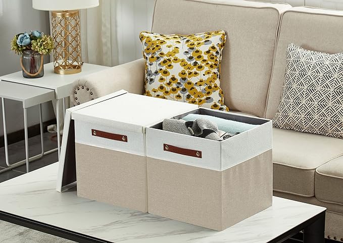 DECOMOMO Storage Basket with Lid, Storage Cubes with Handles, Fabric Box with - Image 4