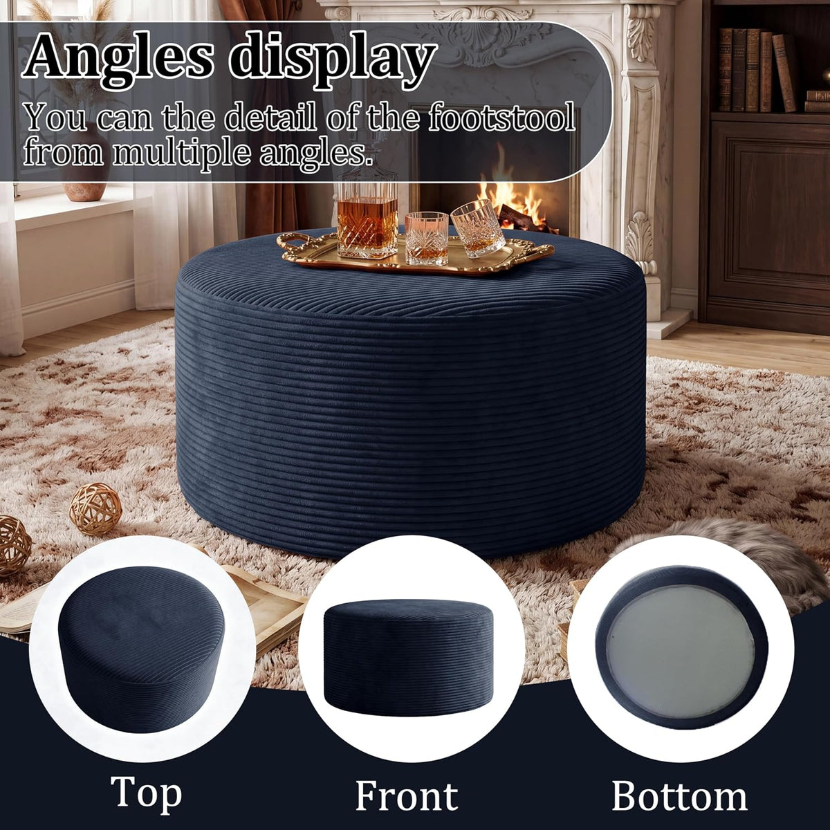 BSHOMGI Coffee Table Round Ottoman, Oversized Footrest for Couch with Removab...