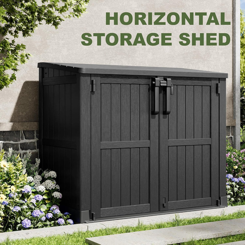 36 cu ft resin outdoor storage shed, weatherproof shown in use