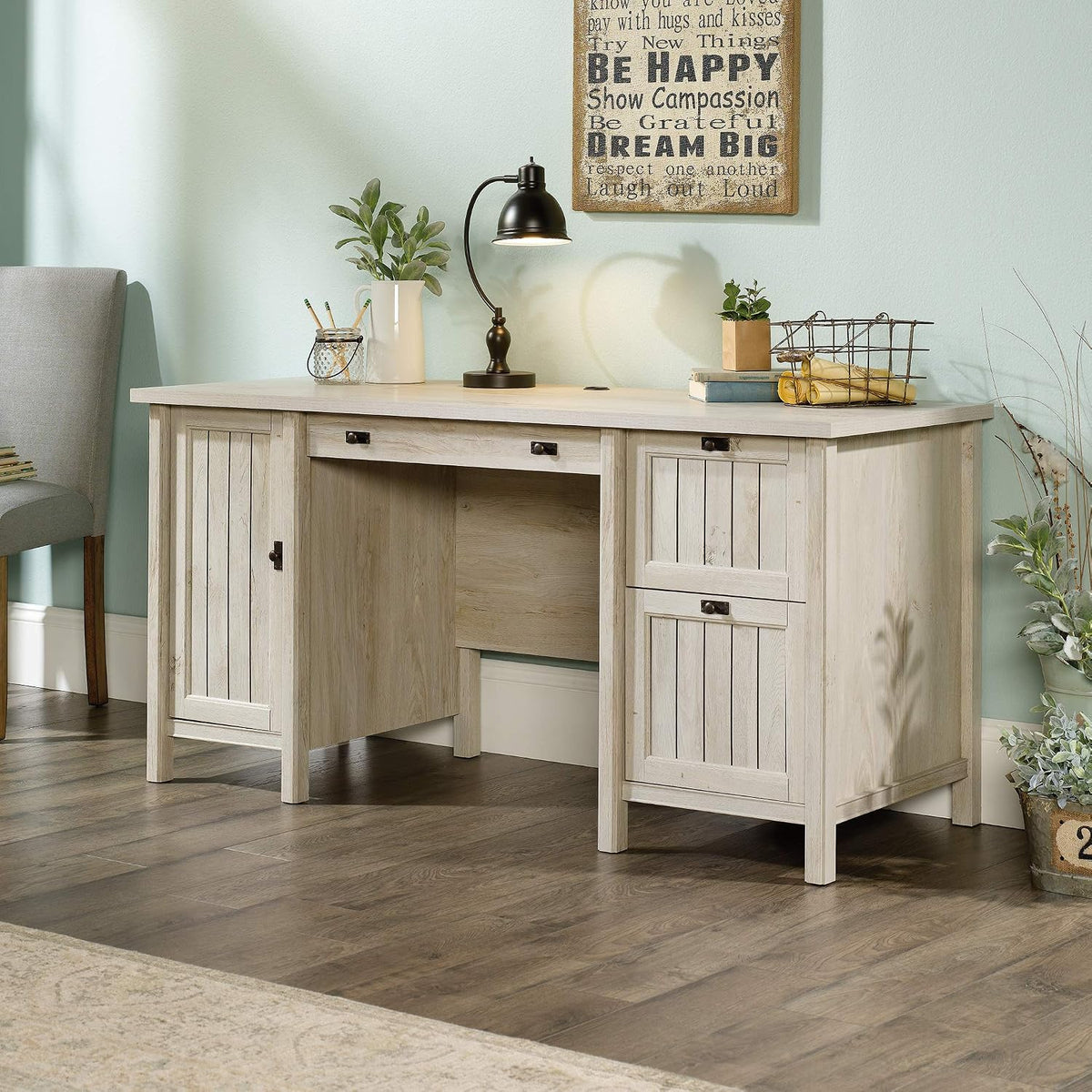 Sauder Costa Computer Desk with Storage Drawers, Home Office Desk, in Chalked...