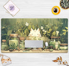 Cute Desk Mat Green Plant Cat Kawaii Sage Mouse Pad Gaming XXL Large Mousepad - Image 2