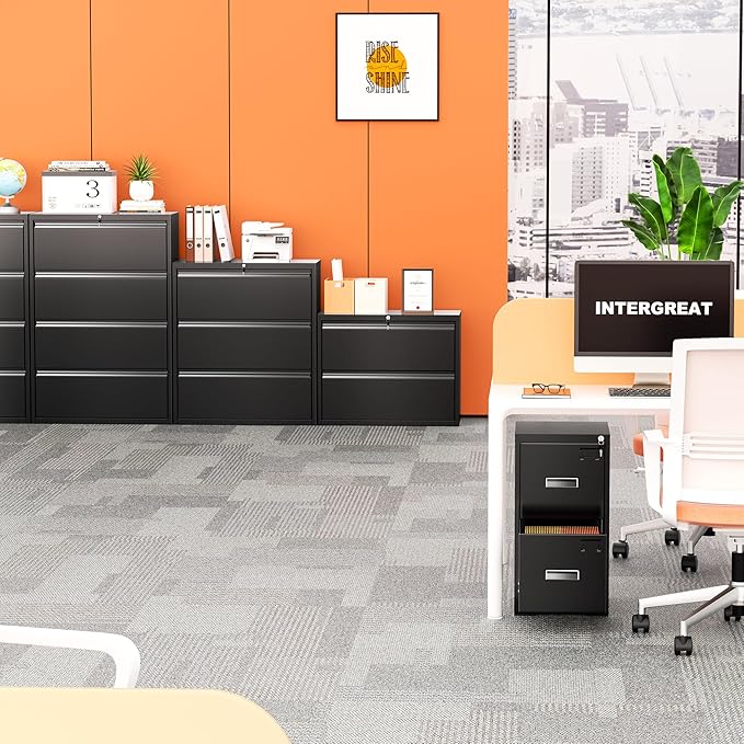 INTERGREAT 3-Drawer Black Lateral File Cabinet, Locking Metal Lateral Filing - Image 8