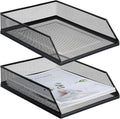 Hicarer 2 Pcs Black Metal Letter Tray Stackable Desk Tray Single Wire Mesh by Hicarer