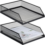 Hicarer 2 Pcs Black Metal Letter Tray Stackable Desk Tray Single Wire Mesh by Hicarer