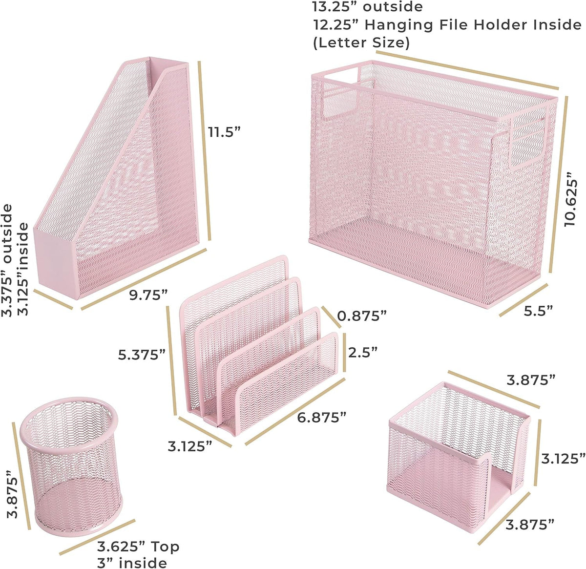 BLU MONACO | Pink Desk Organizer Set | 5 Piece Metal Office Desk Organizer wi...