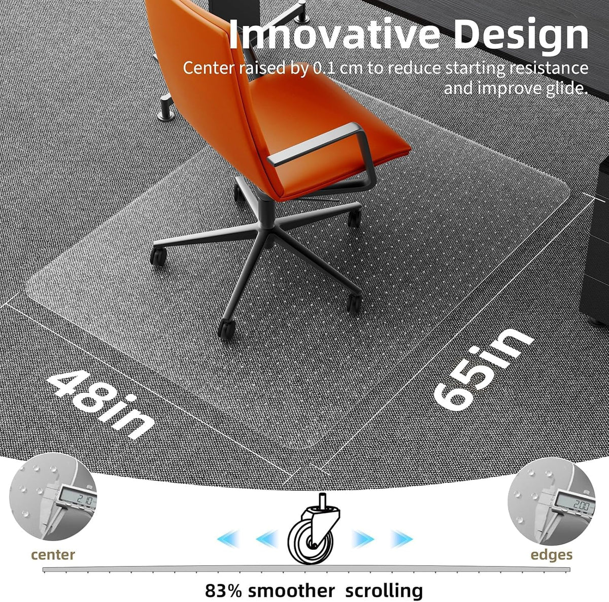 Office Chair Mat for Low Pile Carpet 48"x 65", Oversized Carpet Pro...