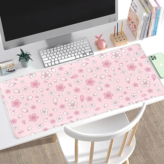 LuckyCow Pink Cherry Blossom Large Mouse Pad XXL 31.5''x15.7'', Pastel Anime - Image 7