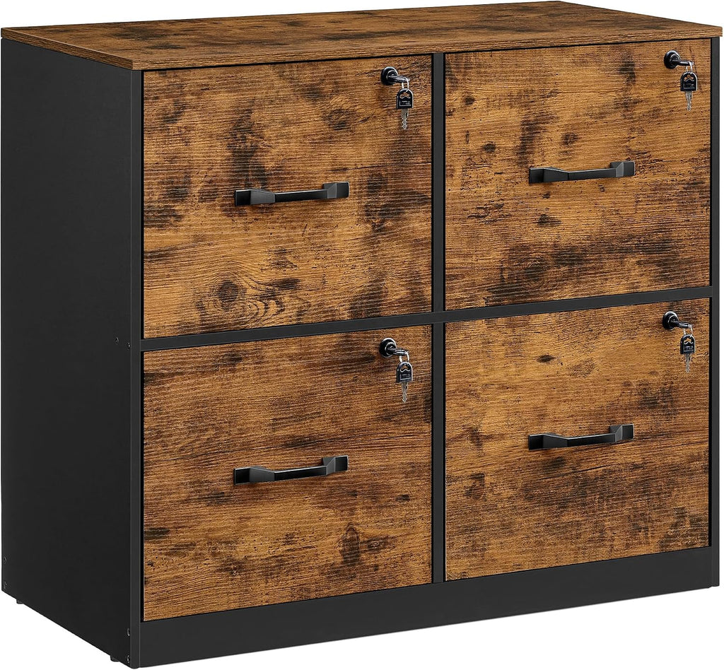 vasagle 4-drawer lateral file cabinet, compact, locking, printer on a desk or shelf