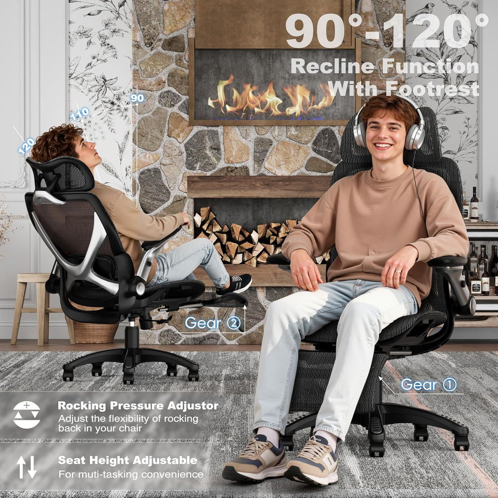 elabest x100 ergonomic mesh office chair with footrest on a desk or shelf