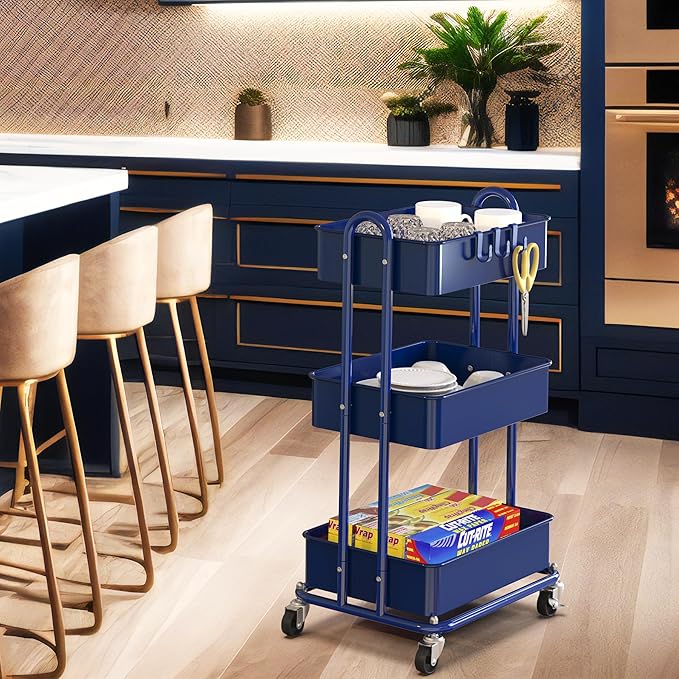 Simple Houseware 3-Tier Heavy Duty Metal Utility Rolling Cart - Image 4