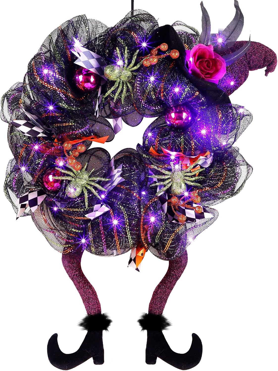 Lulu Home 18"x30" Halloween Wreath, Purple, 30 LED Lighted