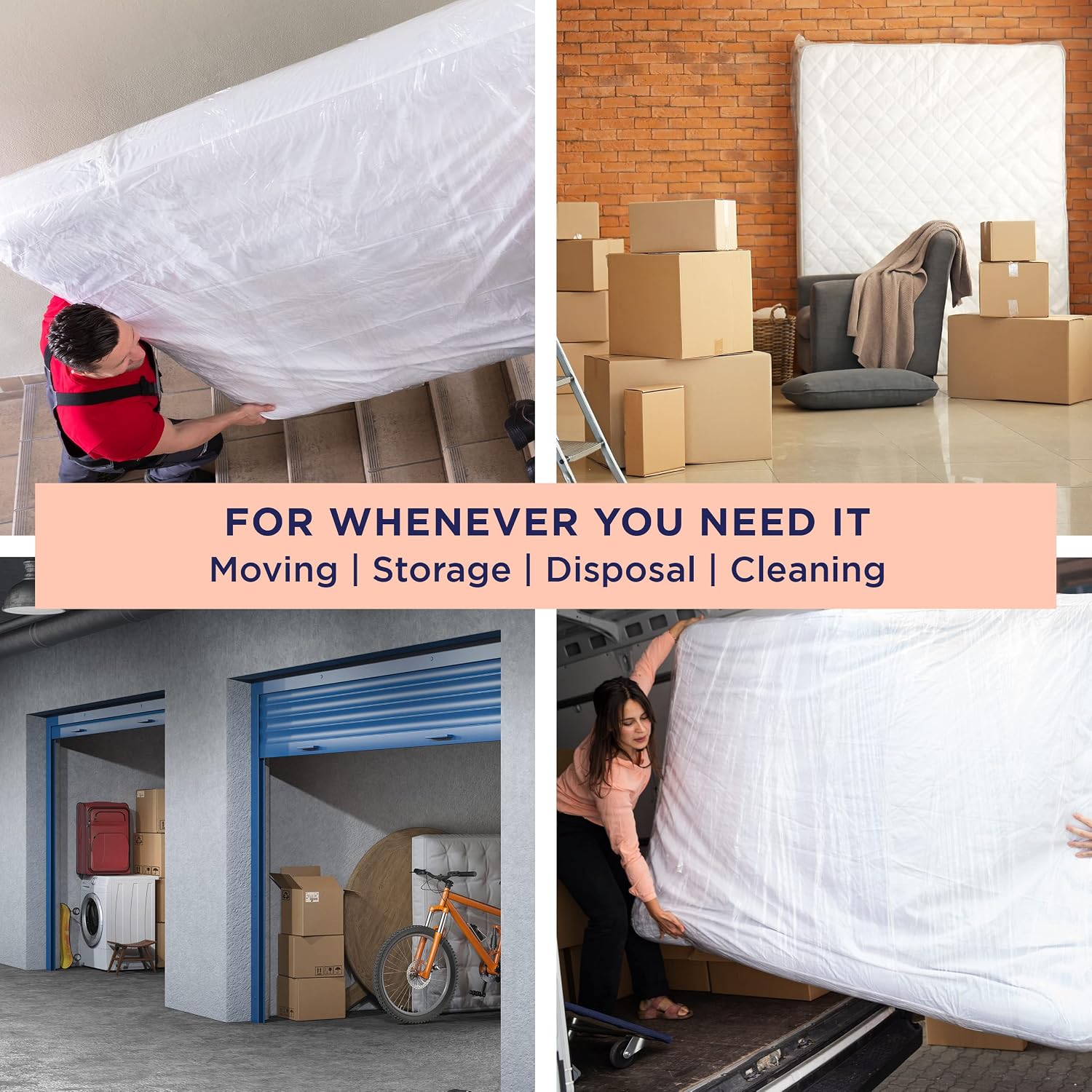 Ultrablock Mattress Bags for Moving or Storage – 6 Mil Plastic Cover, Tear and Puncture Resistant, Non-Slip Grip, Extra Thick Queen Size Bag