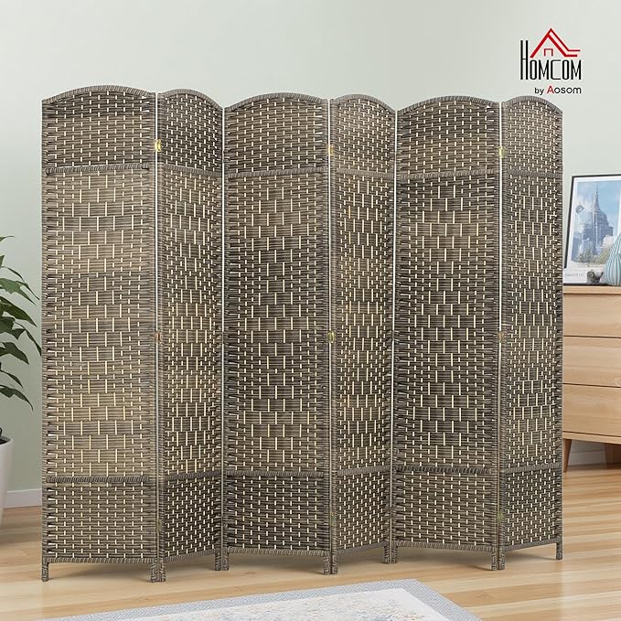 HOMCOM 6 Panel Room Divider, Hand-Woven Freestanding Wall Partition - Image 2