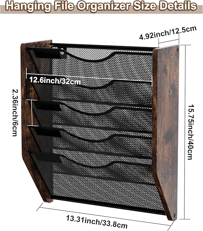 PAG-Mass Wall File Organizer, 5 Tier Mesh Mail Organizer Wall Mounted, Hanging - Image 7