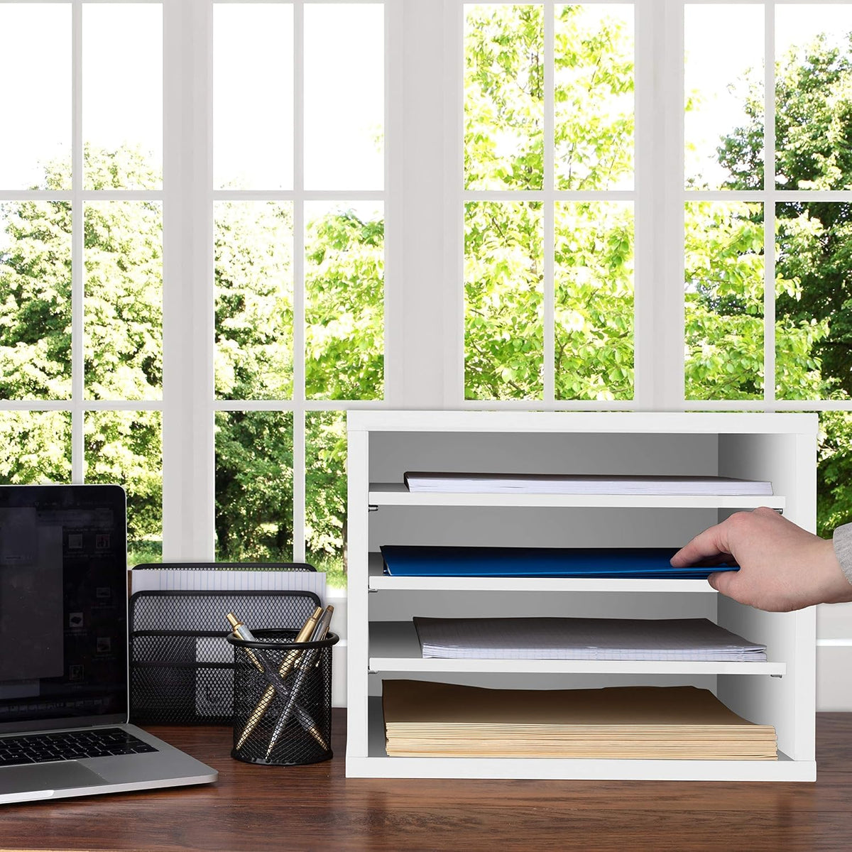AdirOffice Shelf Desk Organizer, Wood 4-Tiered Stackable Shelves File Mail Or...