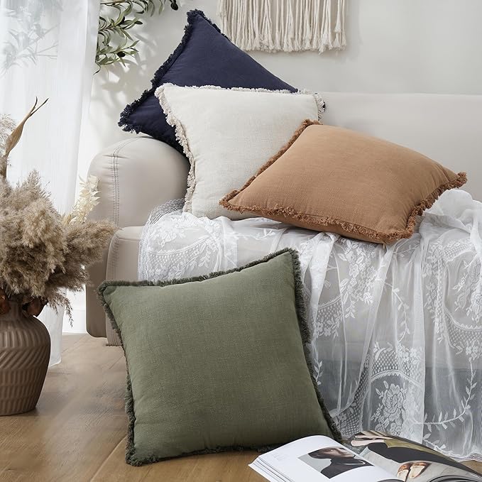 Foindtower Set of 2 Decorative Linen Fringe Throw Pillow Covers Cozy Boho - Image 7