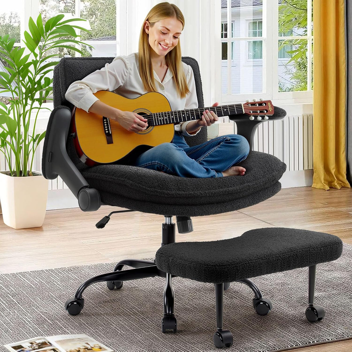 IWMH Cross Legged Office Chair with Flip-up Armrests for ADHD, Extra Wide