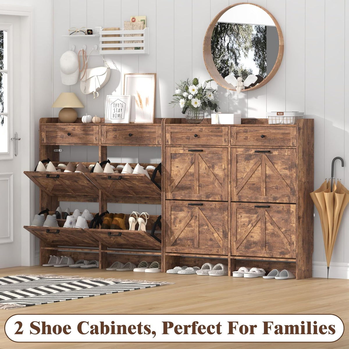 Thacuok Shoe Cabinet with 4 Flip Drawers & 2 Storage Drawers, Rustic Farm...