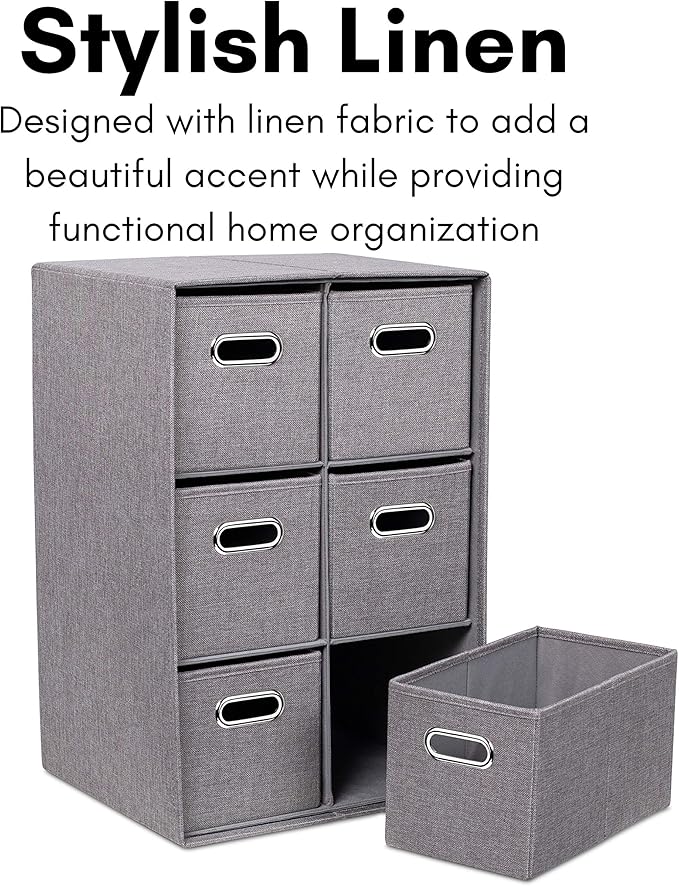 BIRDROCK HOME Linen Cube Organizer Shelf w/ 6 Storage Fabric Bins - Image 9