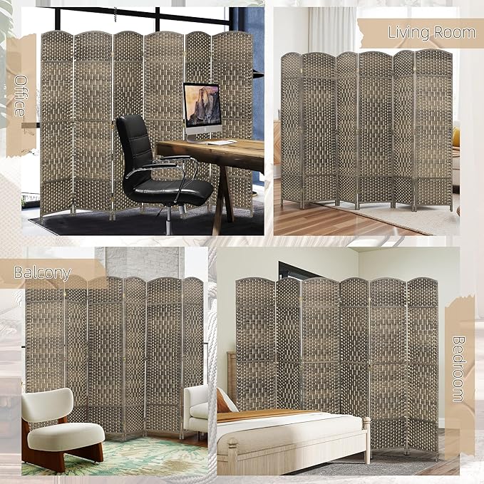 HOMCOM 6 Panel Room Divider, Hand-Woven Freestanding Wall Partition - Image 6