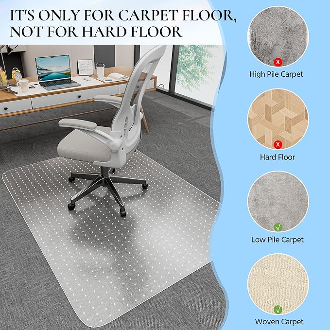 Office Chair Mat for Low Pile Carpet, Studded Carpet Floors Protector Mat for - Image 3
