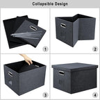 4-Pack Modern Minimalist Dark Gray Collapsible Linen File Folder Box - Image 5