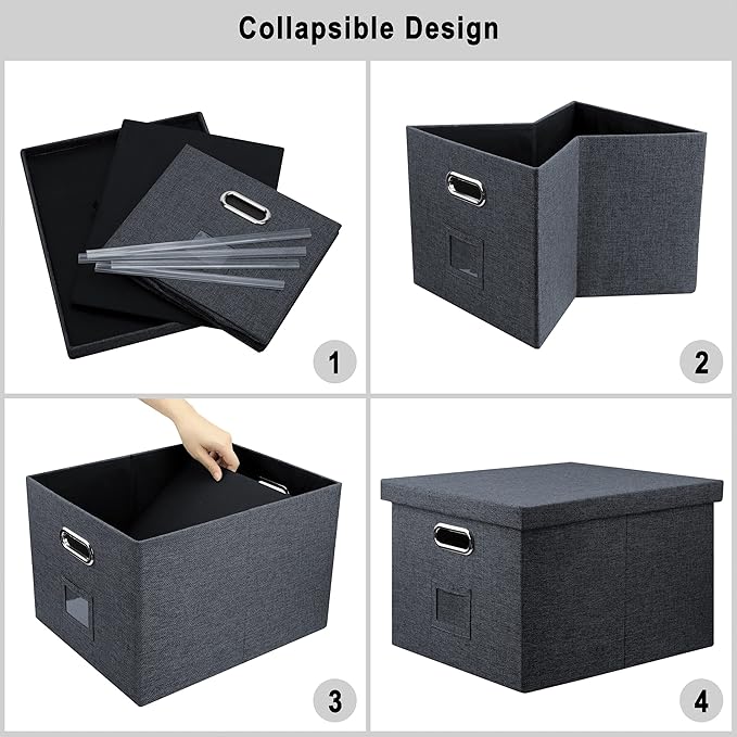 4-Pack Modern Minimalist Dark Gray Collapsible Linen File Folder Box - Image 5
