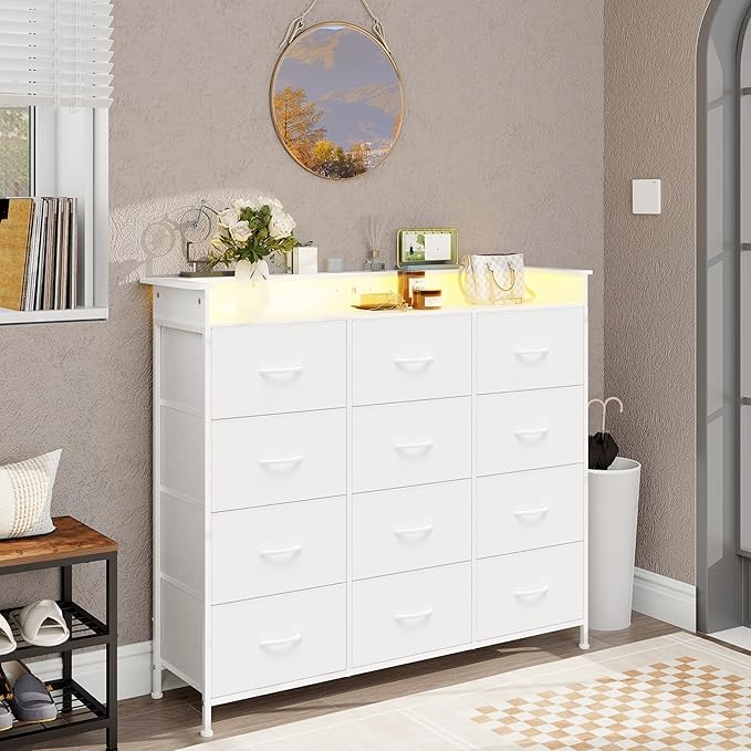 Welfuturer White Dresser with LED Lights and Charging Station - Image 7