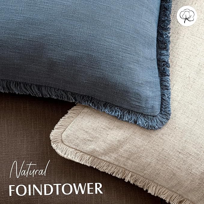 Foindtower Set of 2 Decorative Linen Fringe Lumbar Throw Pillow Covers - Image 4