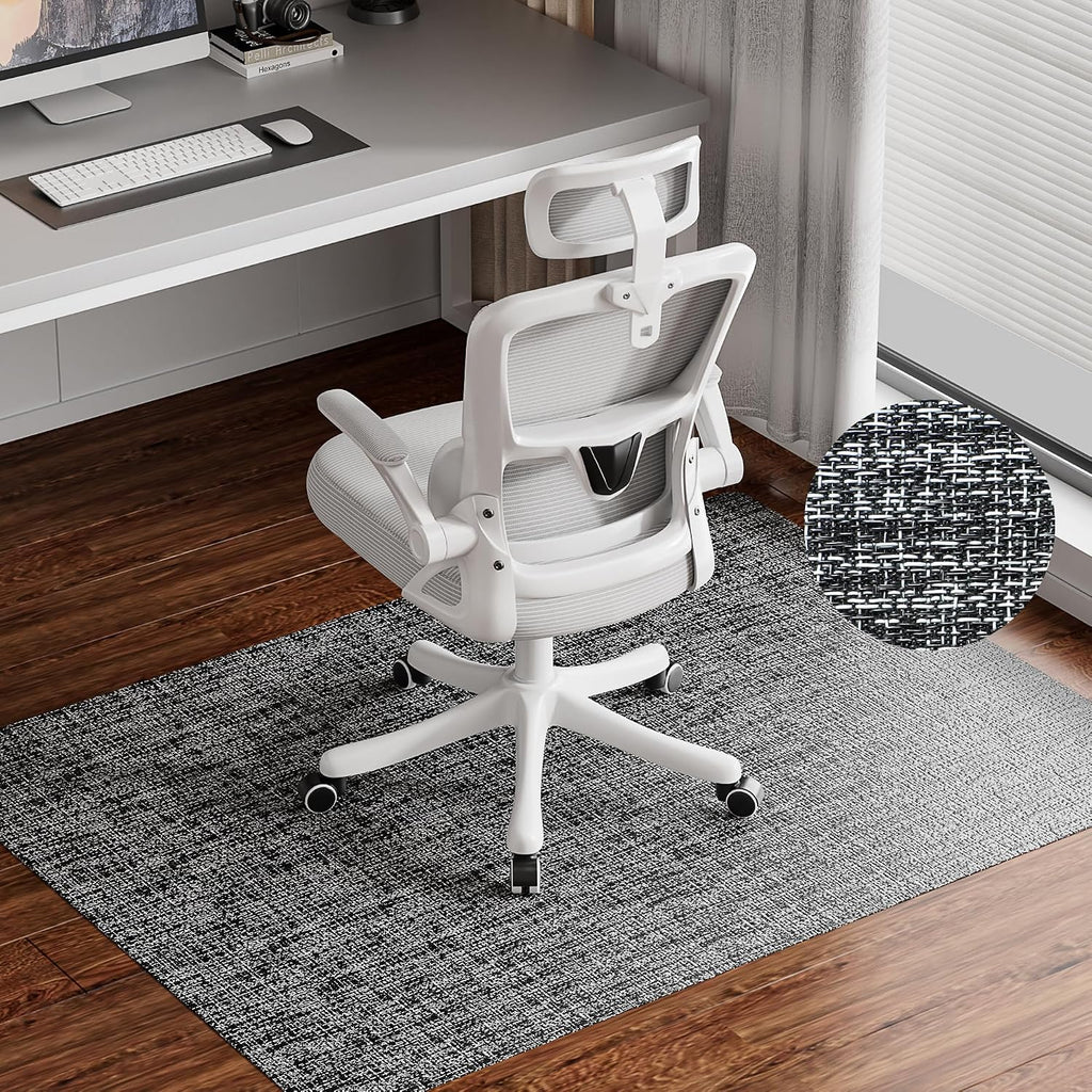 Delamu Office Chair Mat for Hardwood Floor, Non-Slip PVC Woven Computer Desk Chair Mat, 45"×53" Heavy Duty Hard Floor Protector for Rolling Chairs, Black & White, Not for Carpet