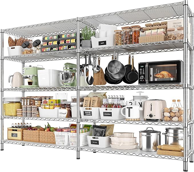 REIBII 69.8" W Storage Shelves 1510LBS Wire Shelving Unit 5 Tier Metal Shelving by REIBII
