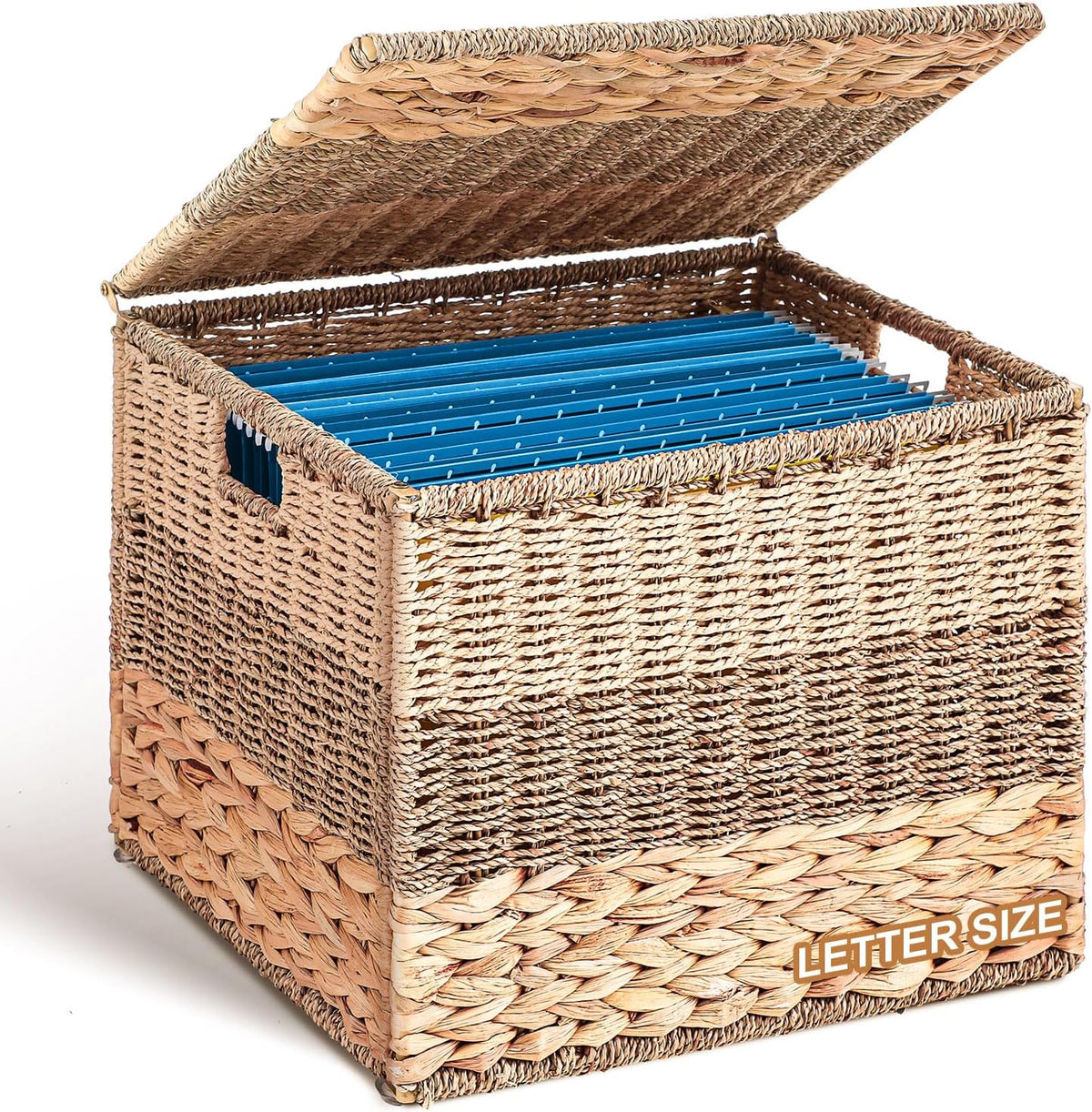 Cinnvoice Decorative File Box, Wicker File Basket Hand Woven, Letter Size