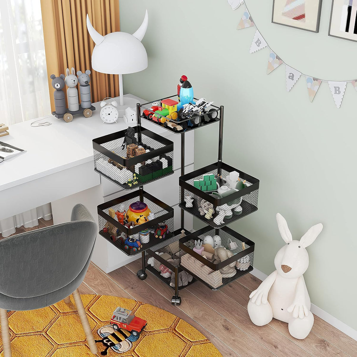 Fruit and Vegetable Basket for Kitchen No Assembly， Rotating Storage Rack,Bat...