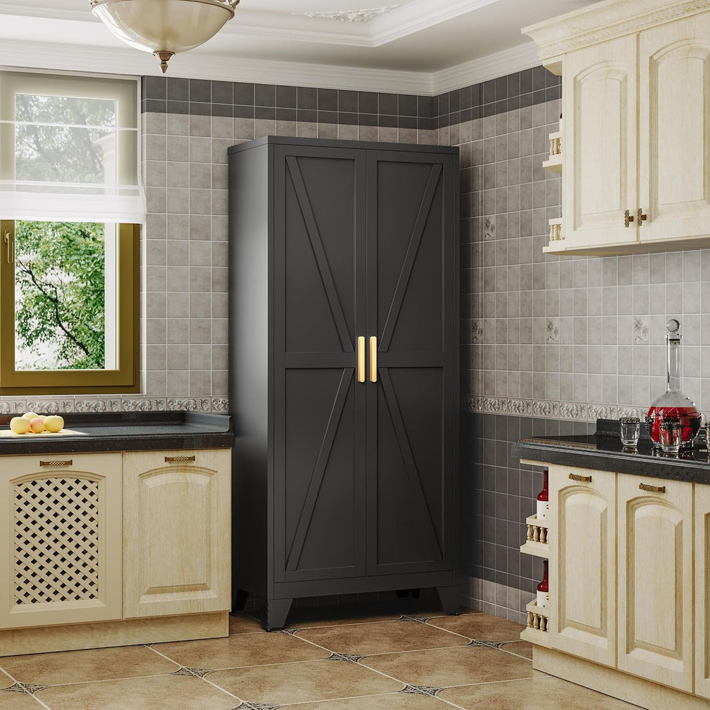 qinptwut 71" metal storage cabinet with doors and, close-up detail