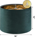 Green Velvet Lampshades Set of 2 Large Drum Lamp Shade 16" Top x 16" Bottom x - Image 2