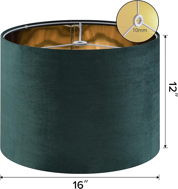 Green Velvet Lampshades Set of 2 Large Drum Lamp Shade 16" Top x 16" Bottom x - Image 2